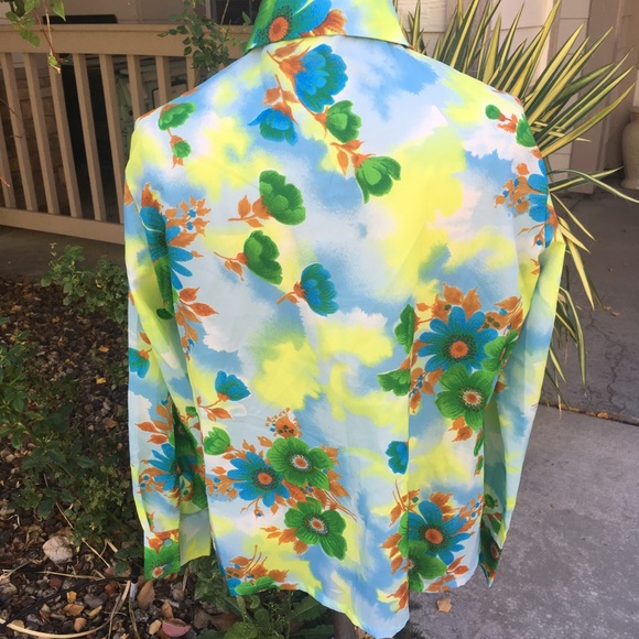 Vintage seventies polyester floral blouse size med - Picture 3 of 8